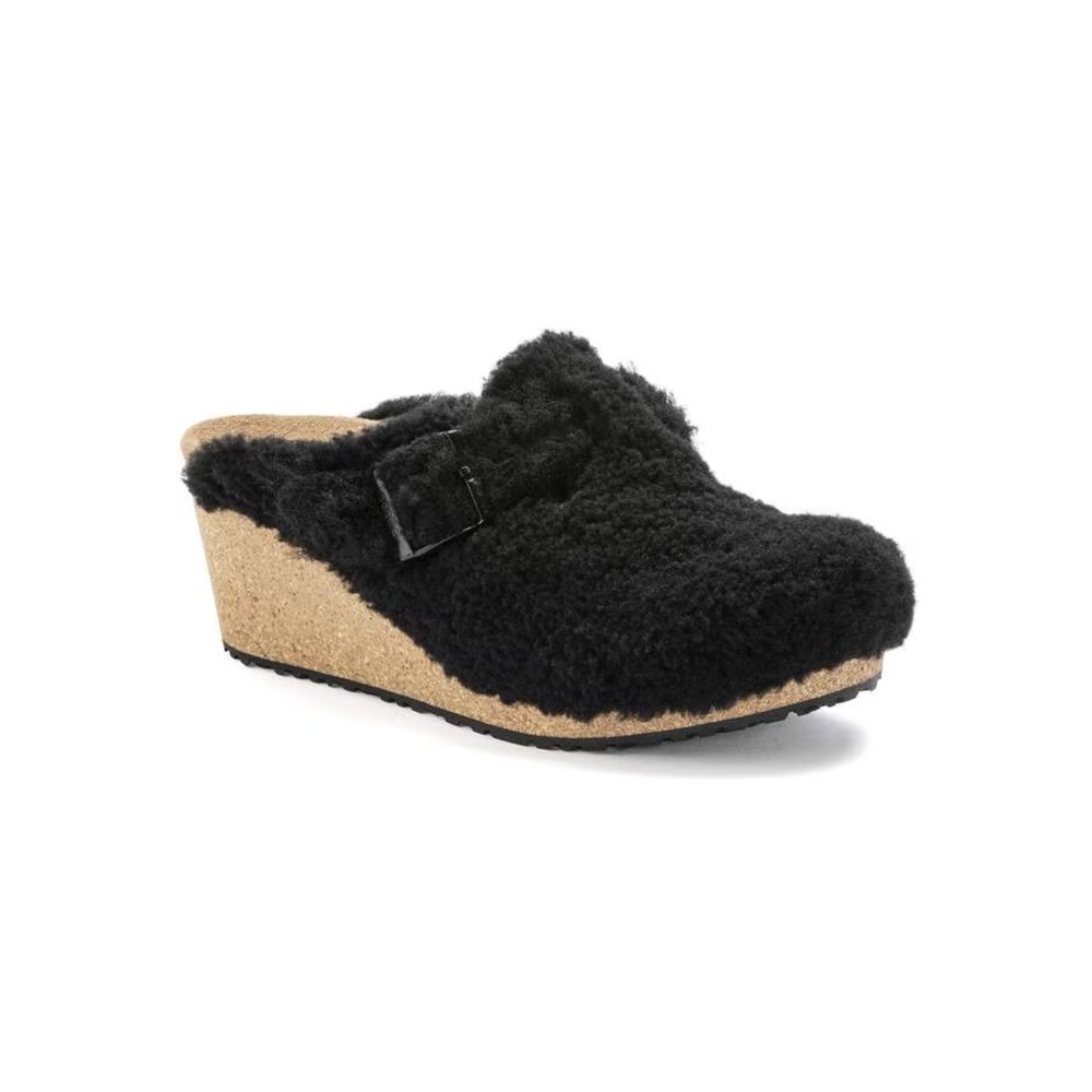 Papillio by Birkenstock Fanny Teddy Shearling Wedge‎ Clogs Mules Womens 39 8 NEW